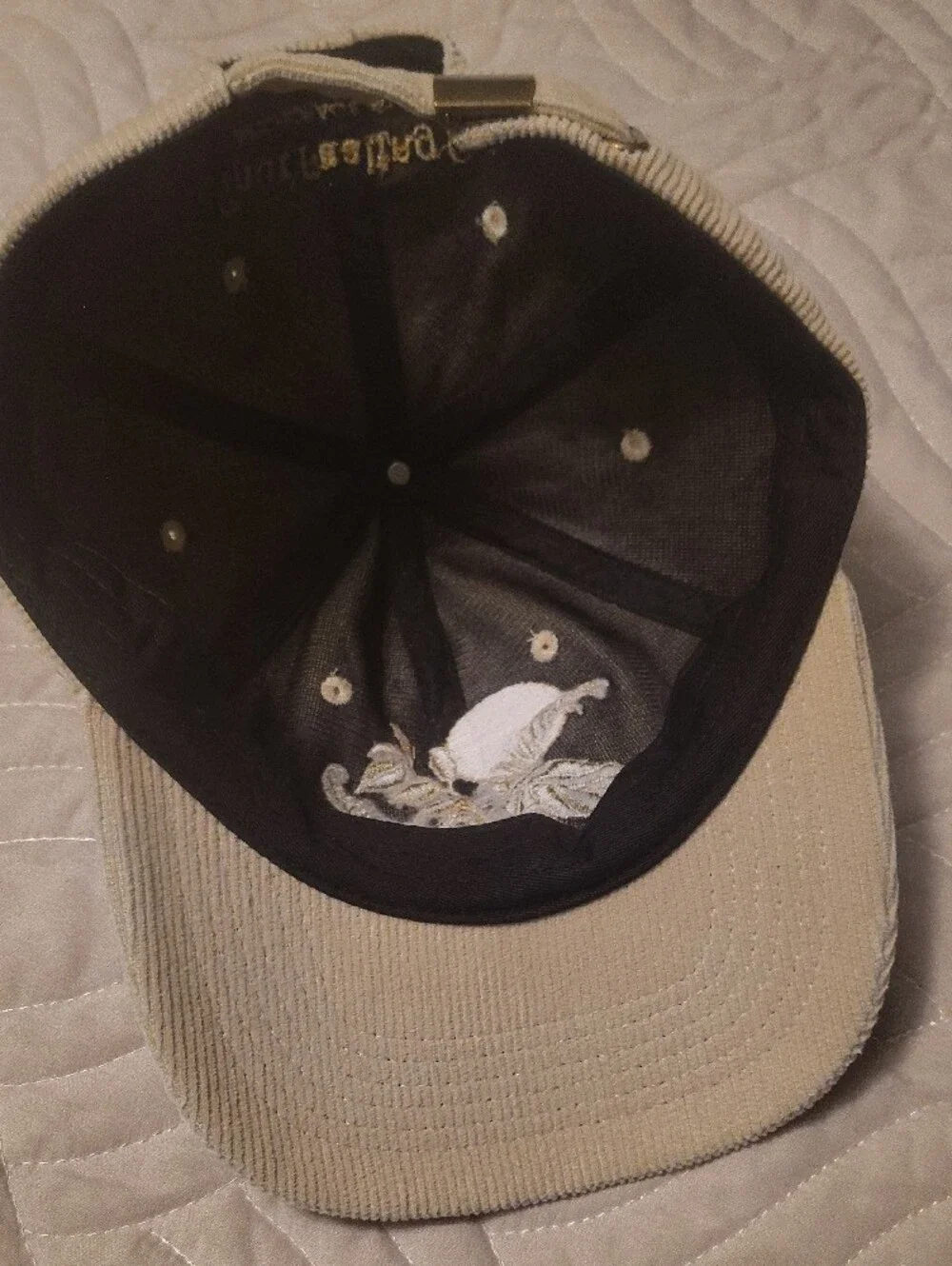 Embroidered Cream Corduroy Baseball Cap with Sun & Leaves Streetwear